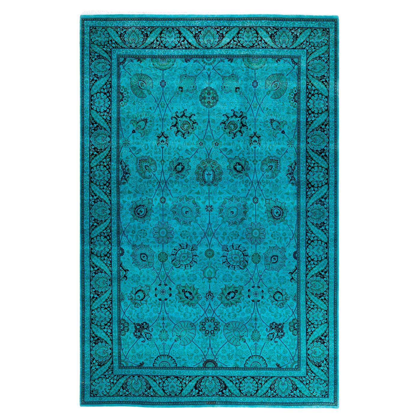 Contemporary Fine Vibrance Hand Knotted Wool Blue Area Rug