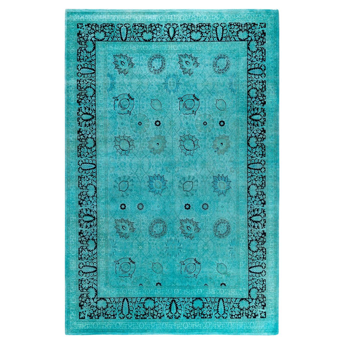 Contemporary Fine Vibrance Hand Knotted Wool Blue Area Rug