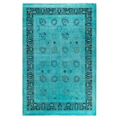 Contemporary Fine Vibrance Hand Knotted Wool Blue Area Rug