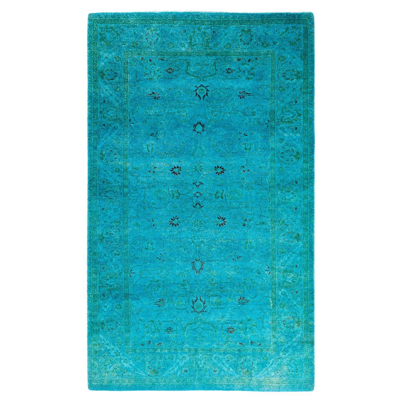 Contemporary Fine Vibrance Hand Knotted Wool Blue Area Rug