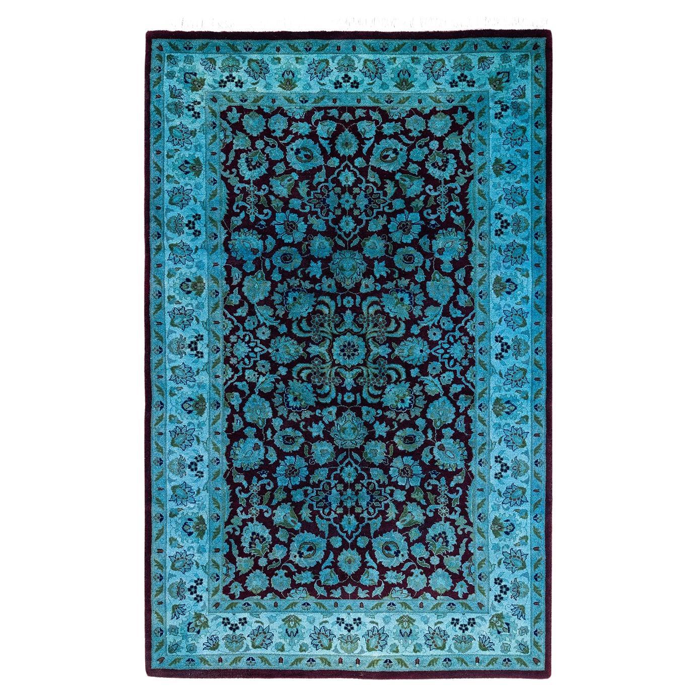 Contemporary Fine Vibrance Hand Knotted Wool Blue Area Rug