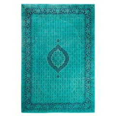 Contemporary Fine Vibrance Hand Knotted Wool Blue Area Rug (Tapis bleu en laine nouée à la main)