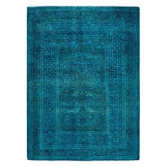 Contemporary Fine Vibrance Hand Knotted Wool Blue Area Rug