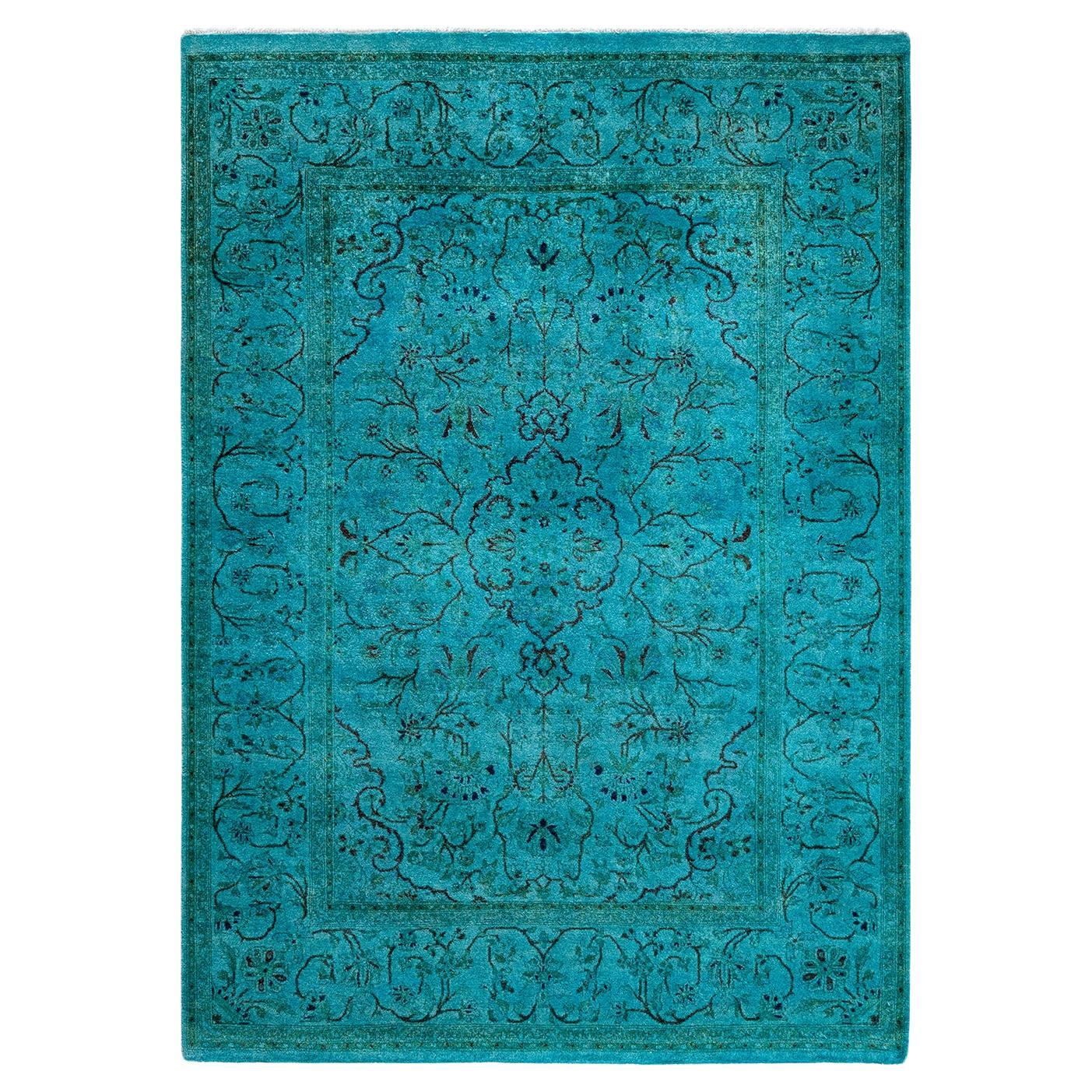 Tappeto contemporaneo Fine Vibrance in lana annodata a mano di colore blu