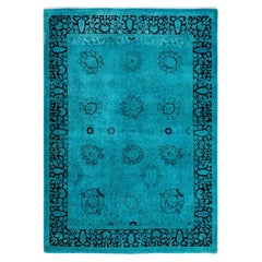 Contemporary Fine Vibrance Hand Knotted Wool Blue Area Rug