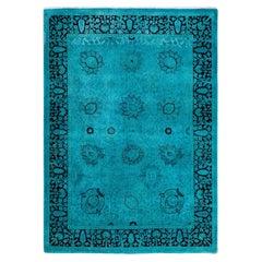 Contemporary Fine Vibrance Hand Knotted Wool Blue Area Rug (Tapis bleu en laine nouée à la main)