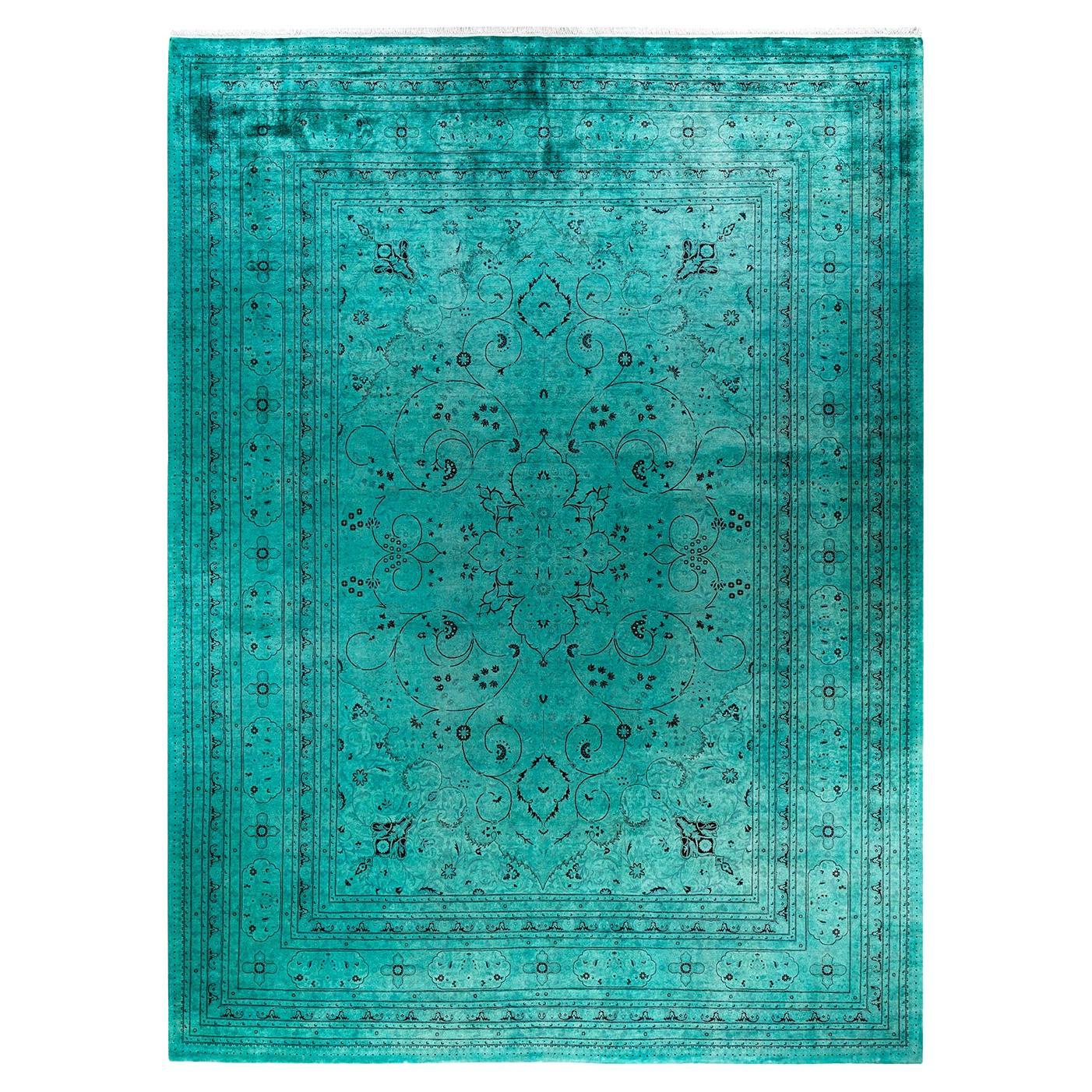 Alfombra contemporánea de lana anudada a mano de color azul vibrante