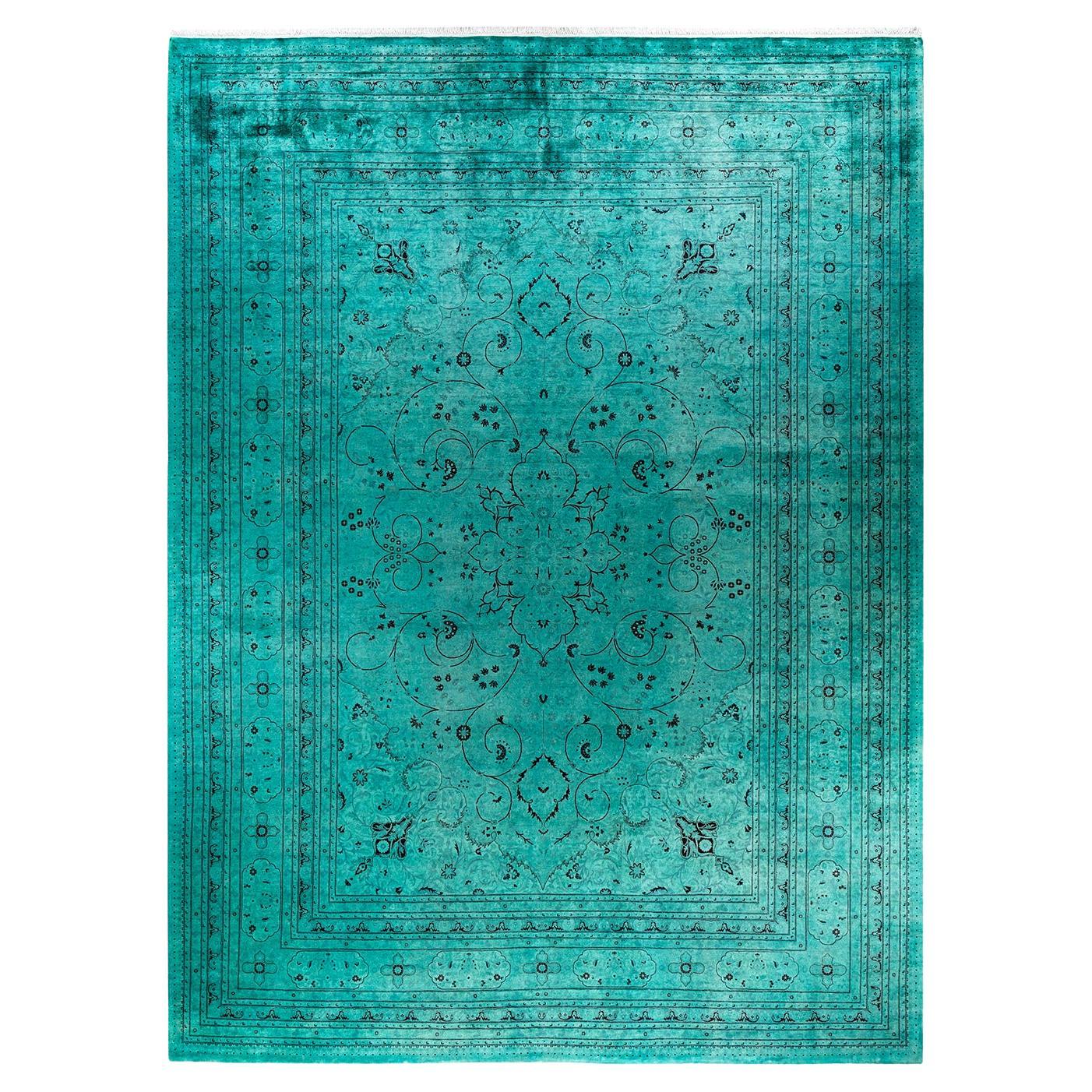 Contemporary Fine Vibrance Hand Knotted Wool Blue Area Rug 