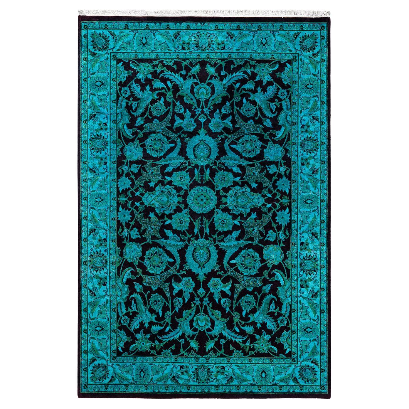 Tappeto contemporaneo Fine Vibrance in lana annodata a mano di colore blu