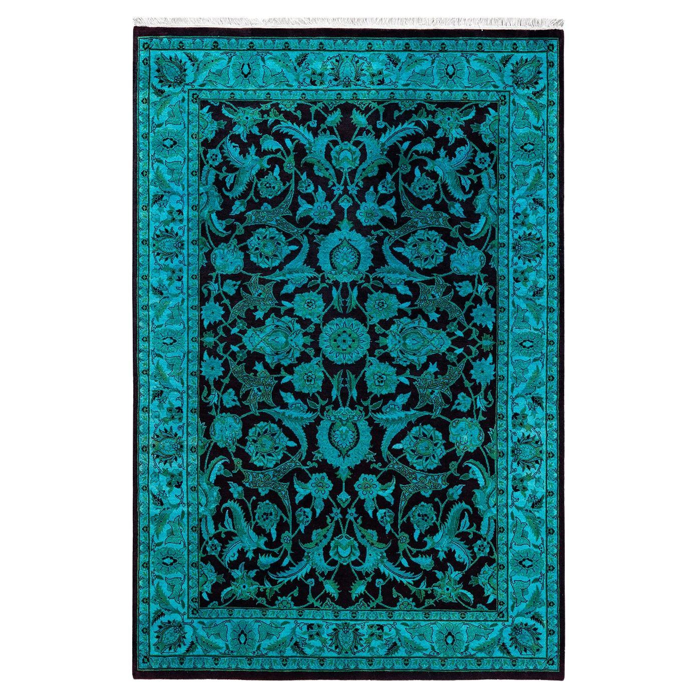 Contemporary Fine Vibrance Hand Knotted Wool Blue Area Rug 