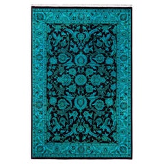 Tappeto contemporaneo Fine Vibrance in lana annodata a mano di colore blu