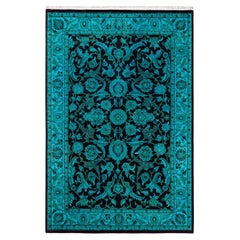 Contemporary Fine Vibrance Hand Knotted Wool Blue Area Rug 