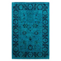 Contemporary Fine Vibrance Hand Knotted Wool Blue Area Rug 
