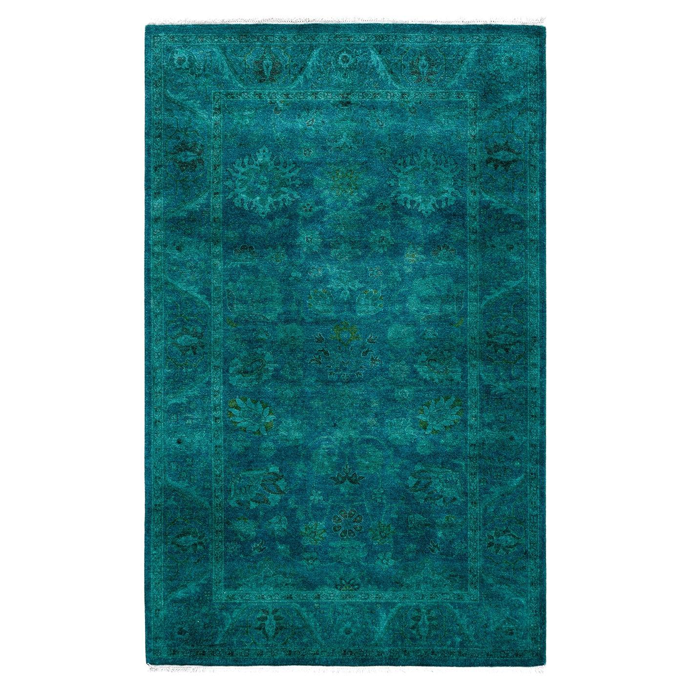 Tappeto contemporaneo Fine Vibrance in lana annodata a mano di colore blu