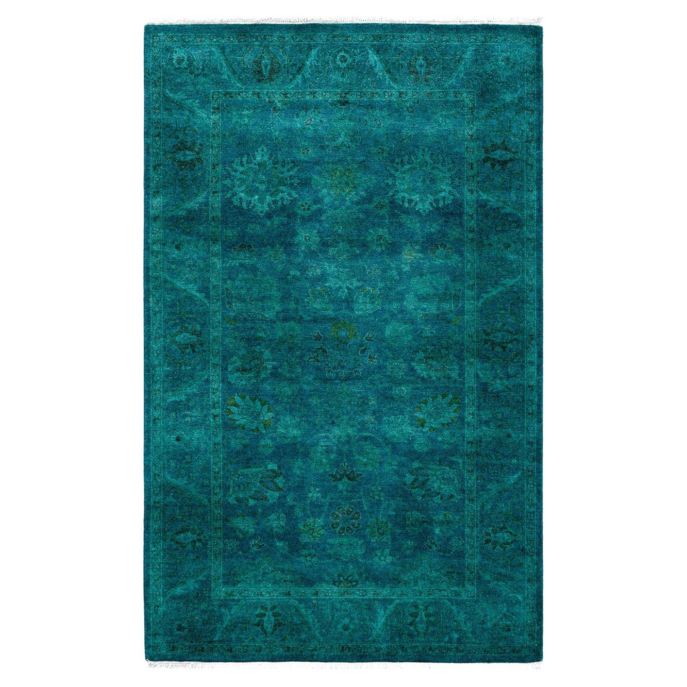 Contemporary Fine Vibrance Hand Knotted Wool Blue Area Rug 