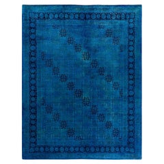 Contemporary Fine Vibrance Hand Knotted Wool Blue Area Rug