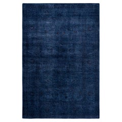 Alfombra contemporánea de lana anudada a mano de color azul vibrante
