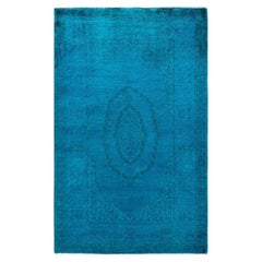 Contemporary Fine Vibrance Hand Knotted Wool Blue Area Rug