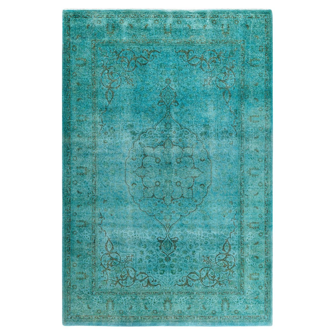 Contemporary Fine Vibrance Hand Knotted Wool Blue Area Rug im Angebot