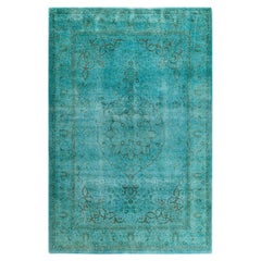 Contemporary Fine Vibrance Hand Knotted Wool Blue Area Rug (Tapis bleu en laine nouée à la main)