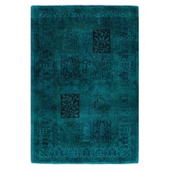 Contemporary Fine Vibrance Hand Knotted Wool Blue Area Rug