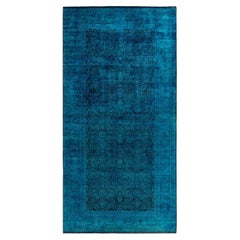 Contemporary Fine Vibrance Hand Knotted Wool Blue Area Rug