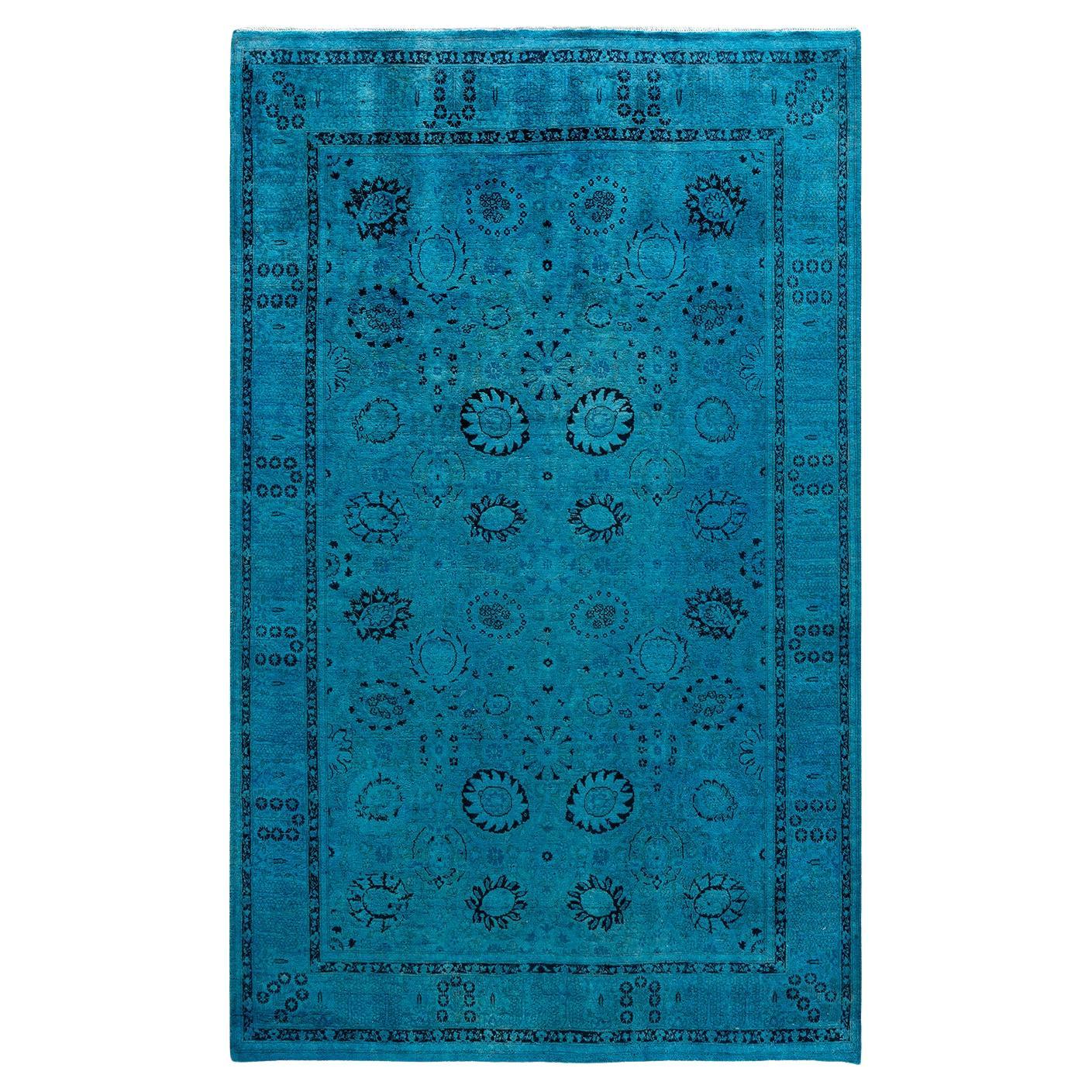 Tappeto contemporaneo Fine Vibrance in lana annodata a mano di colore blu