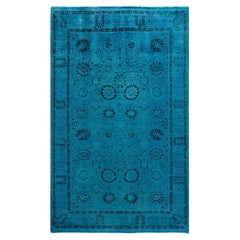 Contemporary Fine Vibrance Hand Knotted Wool Blue Area Rug (Tapis bleu en laine nouée à la main)