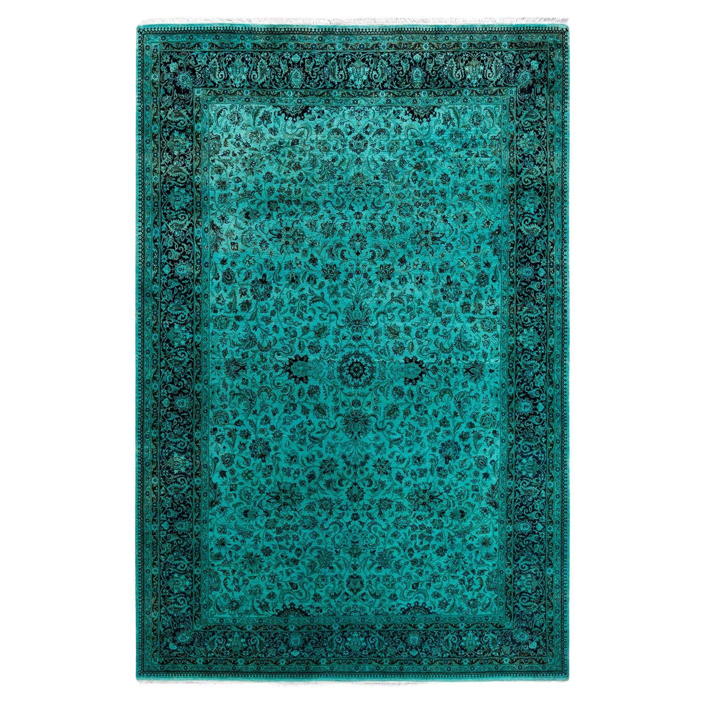 Contemporary Fine Vibrance Hand Knotted Wool Blue Area Rug (Tapis bleu en laine nouée à la main)