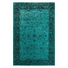 Contemporary Fine Vibrance Hand Knotted Wool Blue Area Rug (Tapis bleu en laine nouée à la main)