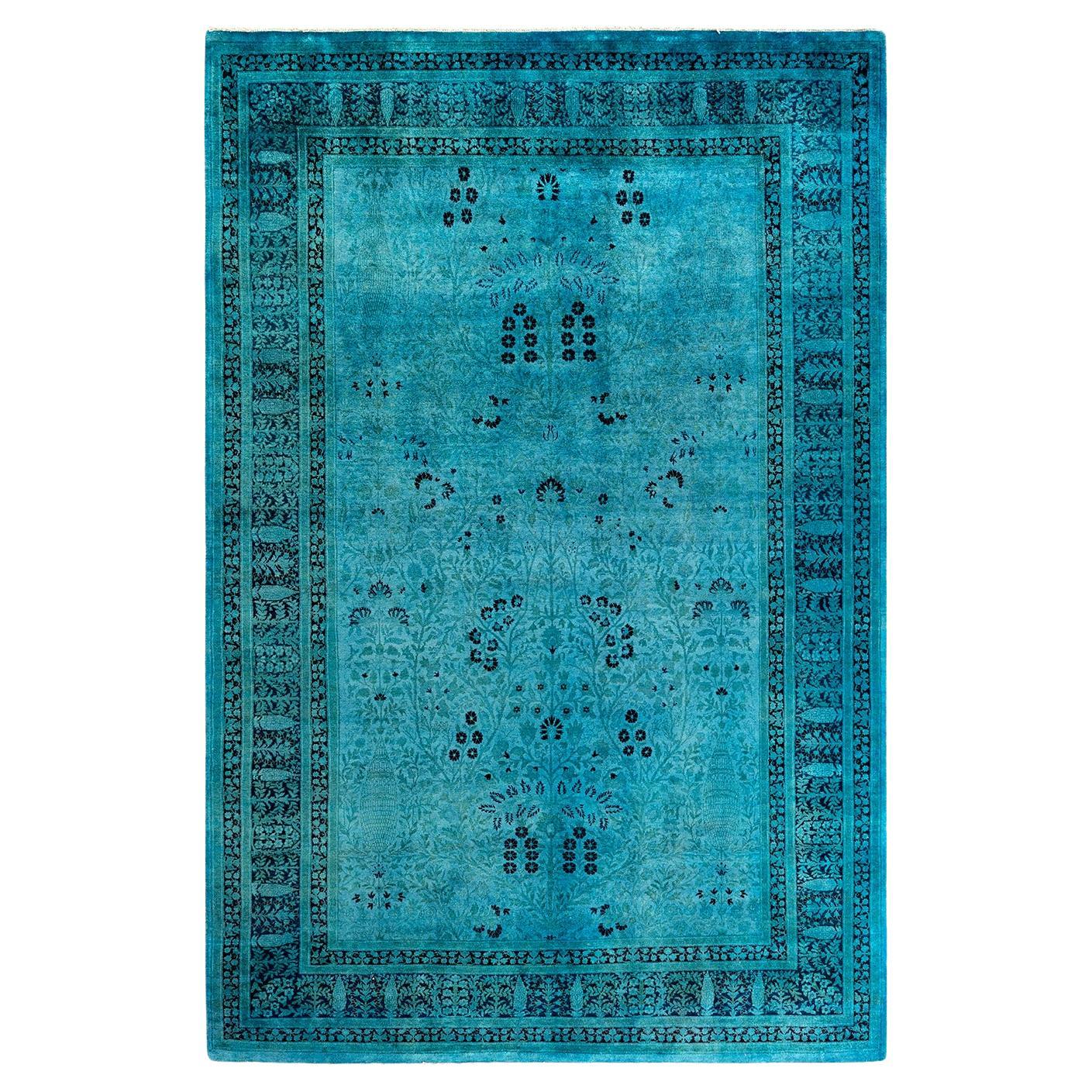 Tappeto contemporaneo Fine Vibrance in lana annodata a mano di colore blu