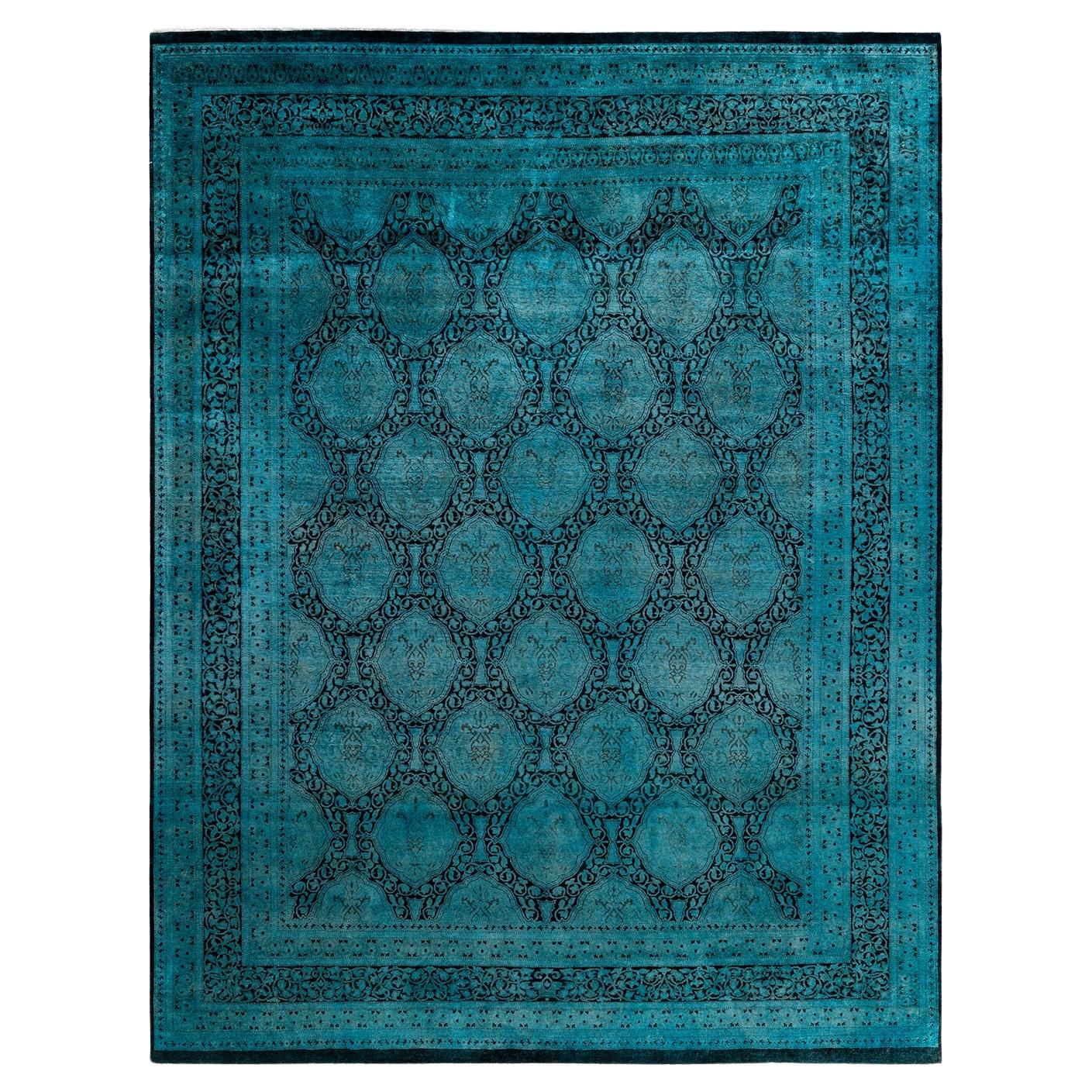 Contemporary Fine Vibrance Hand Knotted Wool Blue Area Rug im Angebot