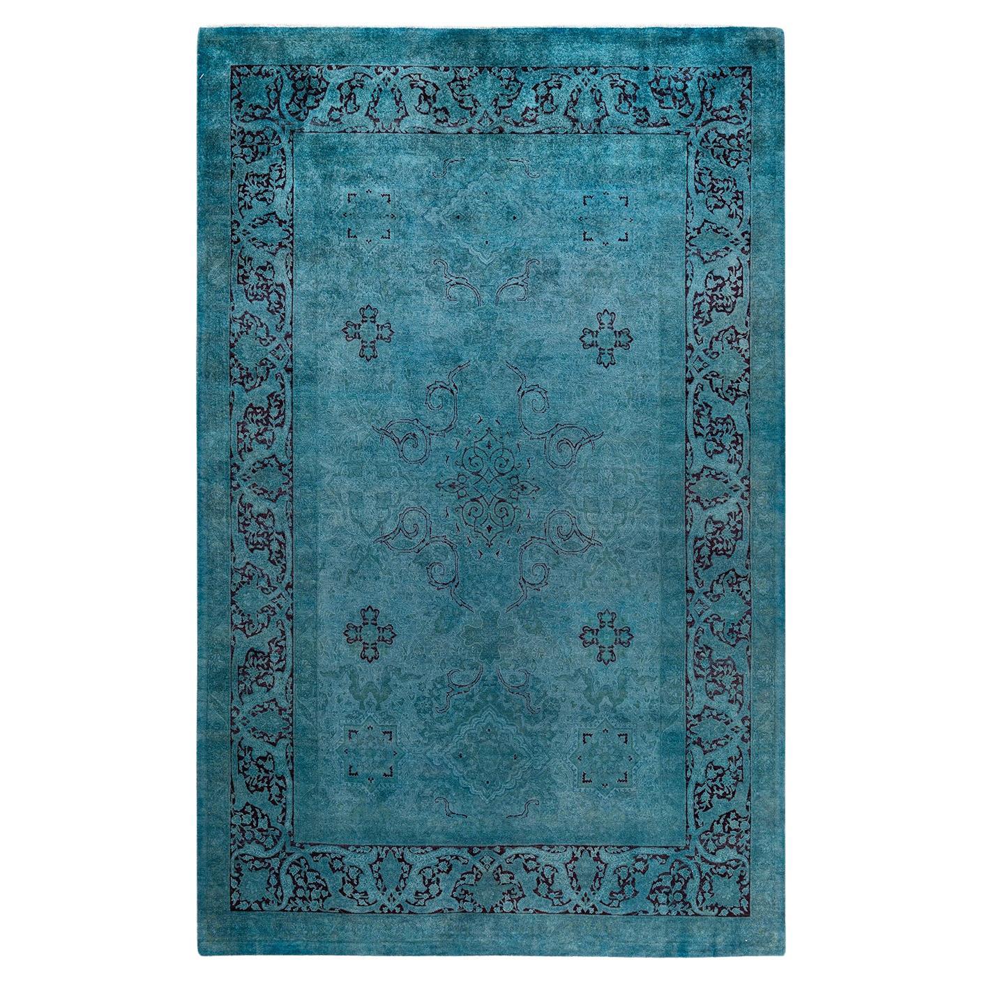 Tappeto contemporaneo Fine Vibrance in lana annodata a mano di colore blu