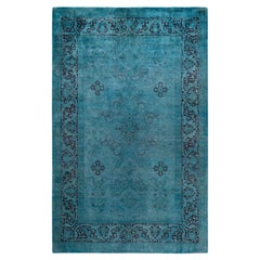 Contemporary Fine Vibrance Hand Knotted Wool Blue Area Rug