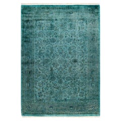Contemporary Fine Vibrance Hand Knotted Wool Blue Area Rug