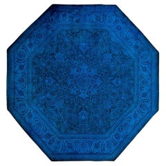Contemporary Fine Vibrance Hand Knotted Wool Blue Octagon Area Rug