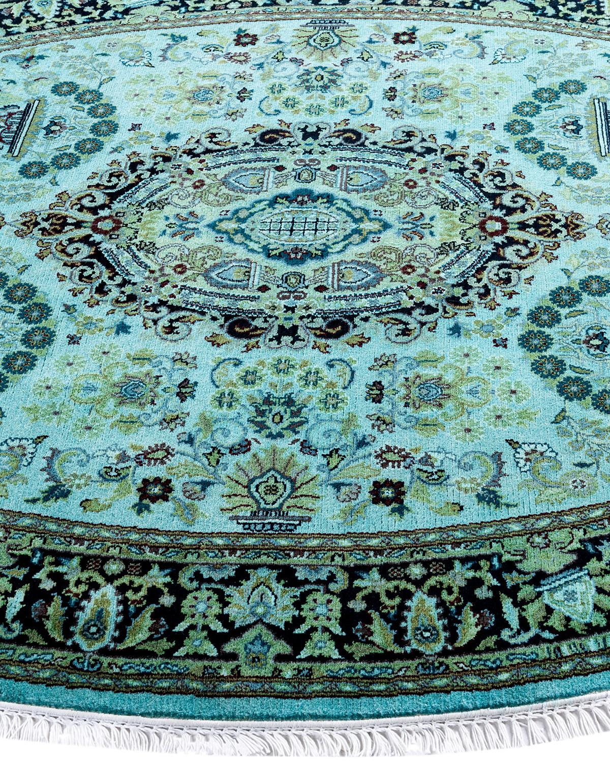 Contemporary Fine Vibrance Hand Knotted Wool Blue Oval Area Rug  In New Condition For Sale In Norwalk, CT