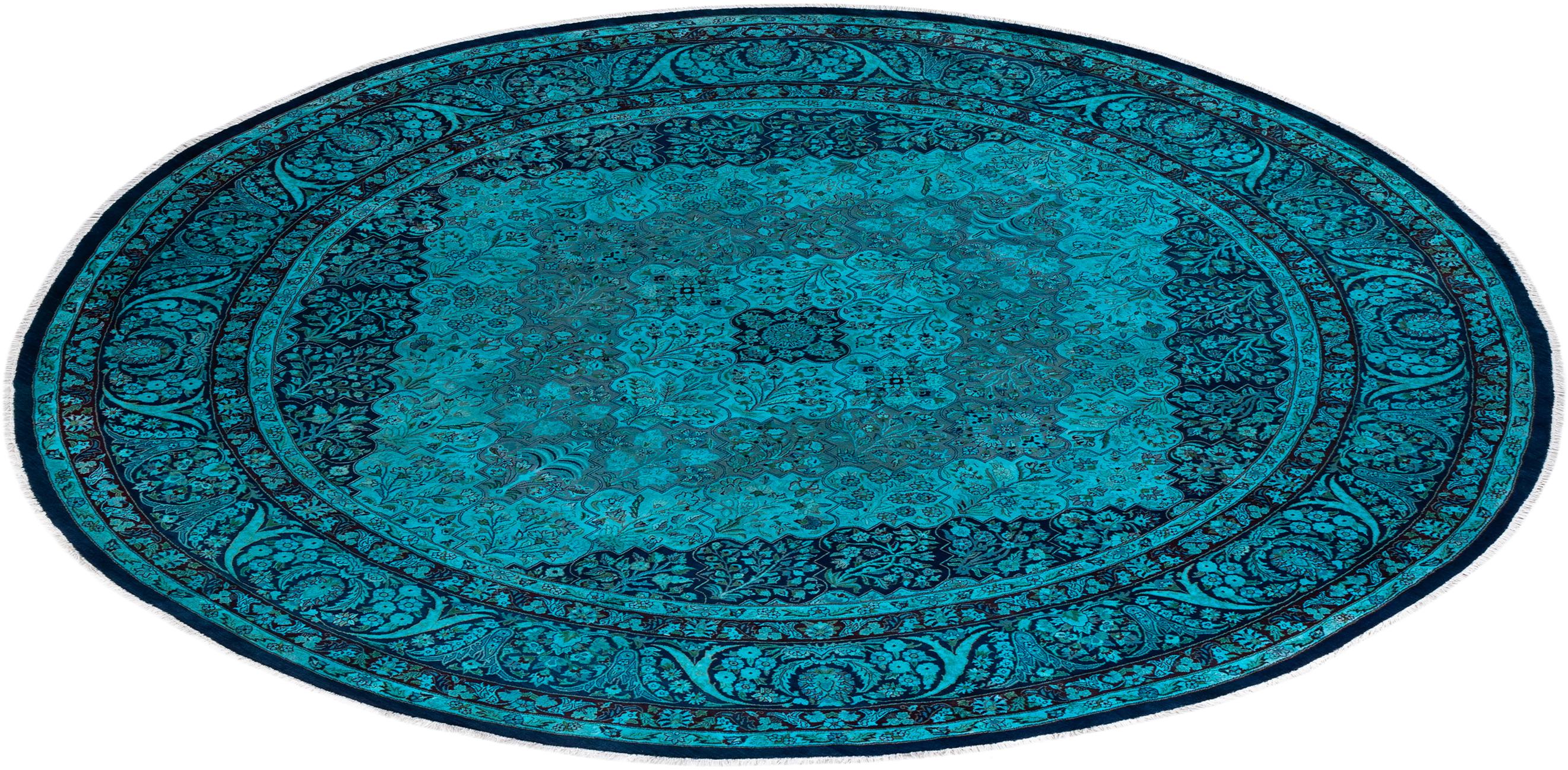Contemporary Fine Vibrance Hand Knotted Wool Blue Round Area Rug  im Angebot 2