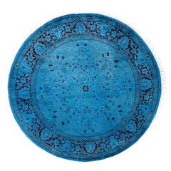 Contemporary Fine Vibrance Hand Knotted Wool Blue Round Area Rug 