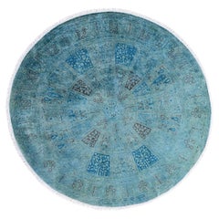 Contemporary Fine Vibrance Hand Knotted Wool Blue Round Area Rug 