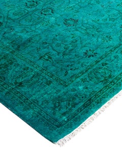 Contemporary Fine Vibrance Hand Knotted Wool Blue Runner