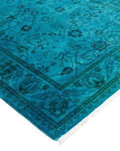 Contemporary Fine Vibrance Hand Knotted Wool Blue Runner