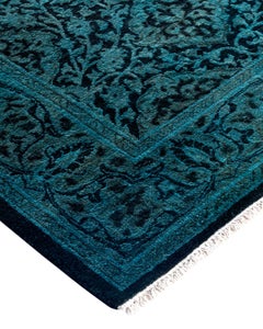 Contemporary Fine Vibrance Hand Knotted Wool Blue Runner