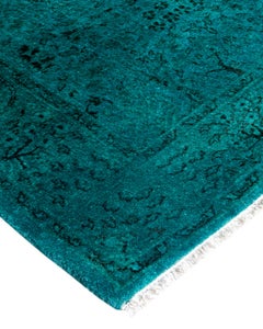 Contemporary Fine Vibrance Hand Knotted Wool Blue Runner