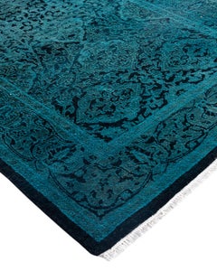 Contemporary Fine Vibrance Hand Knotted Wool Blue Runner