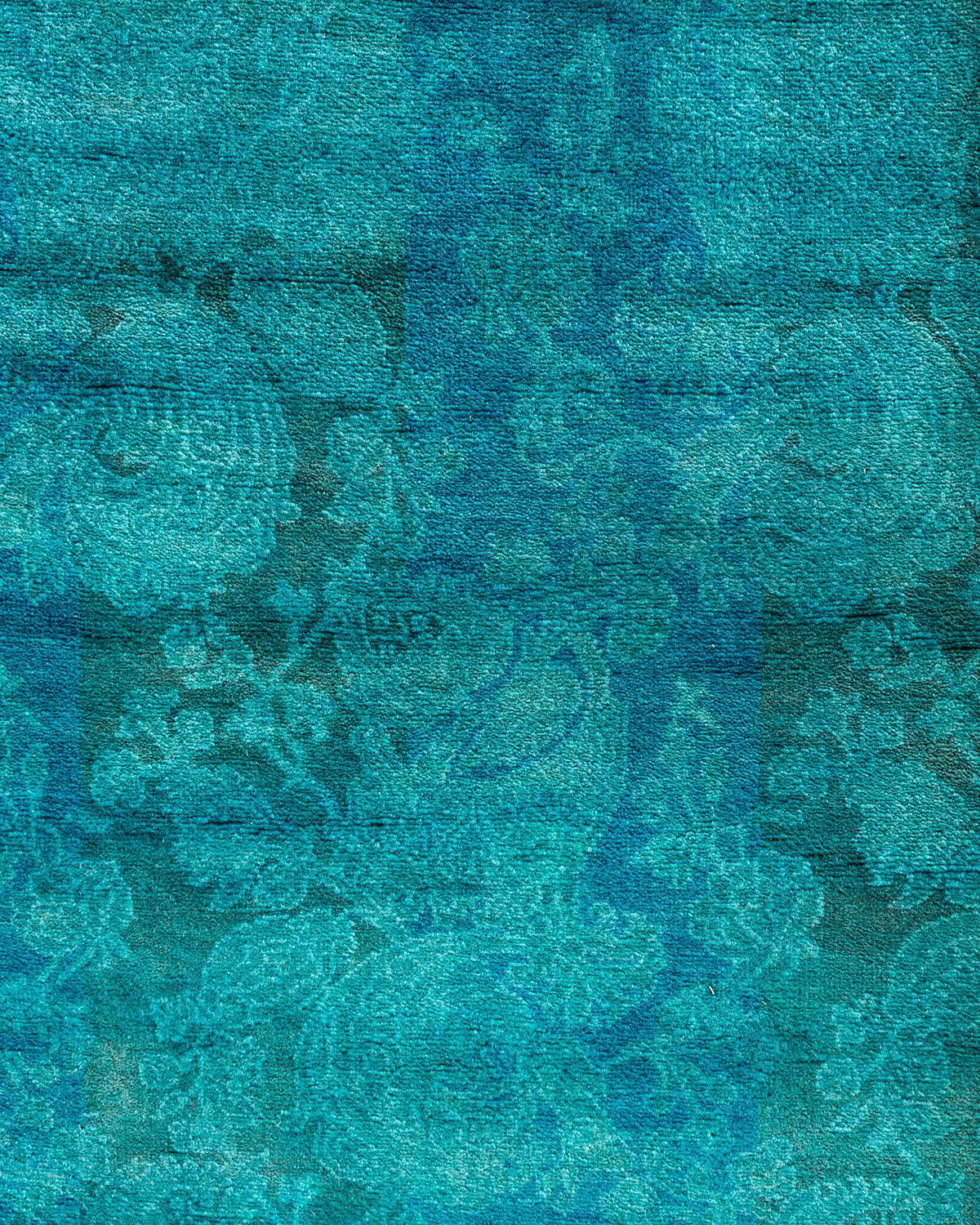 Pakistanais Chemin de table contemporain en laine fine nouée à la main bleu en vente