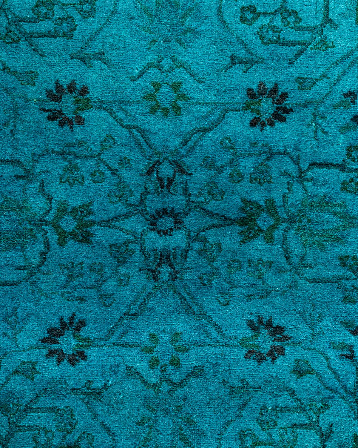 Pakistanais Chemin de table contemporain en laine fine nouée à la main bleu en vente