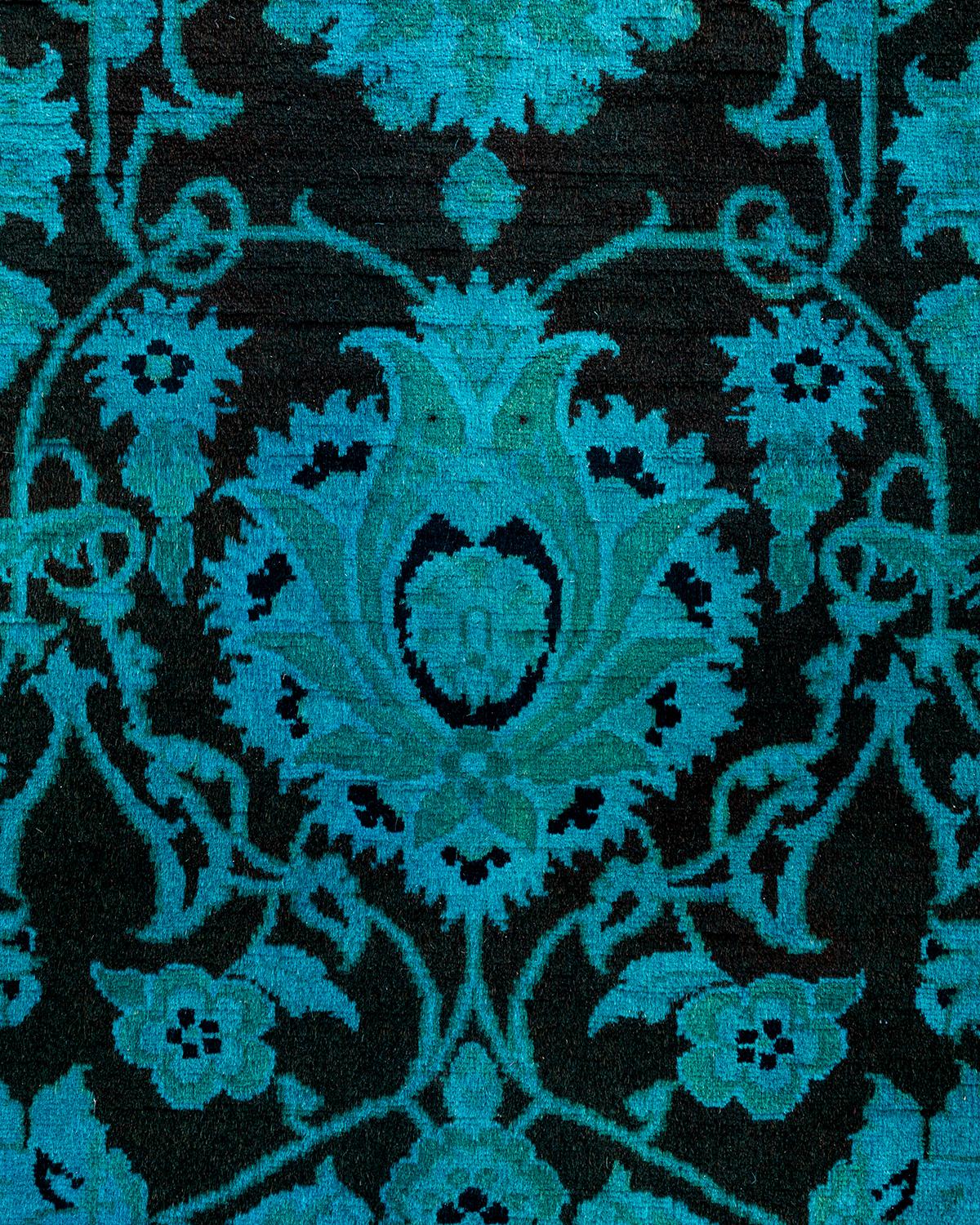Pakistanais Chemin de table contemporain en laine fine nouée à la main bleu en vente