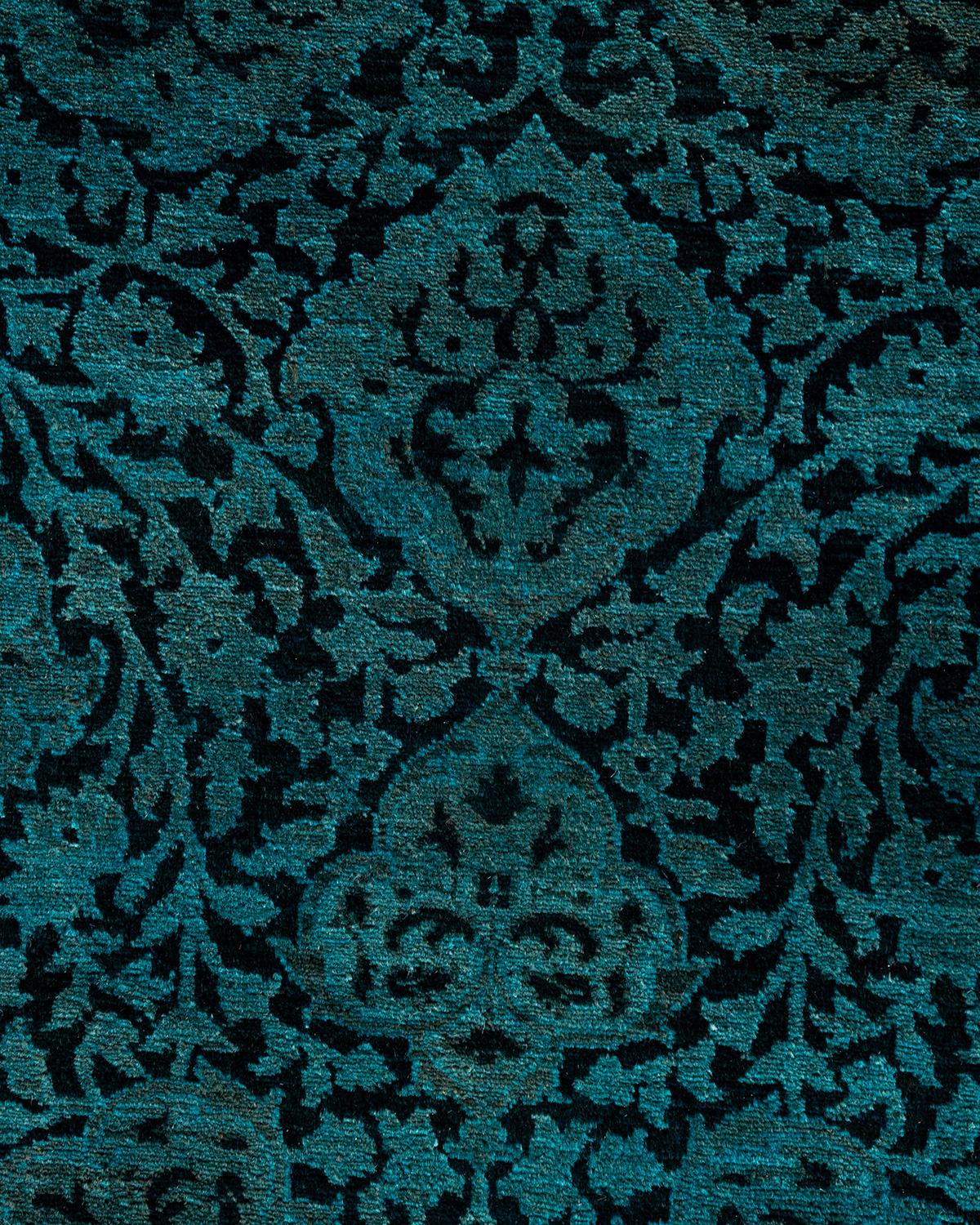 Pakistanais Chemin de table contemporain en laine fine nouée à la main bleu en vente