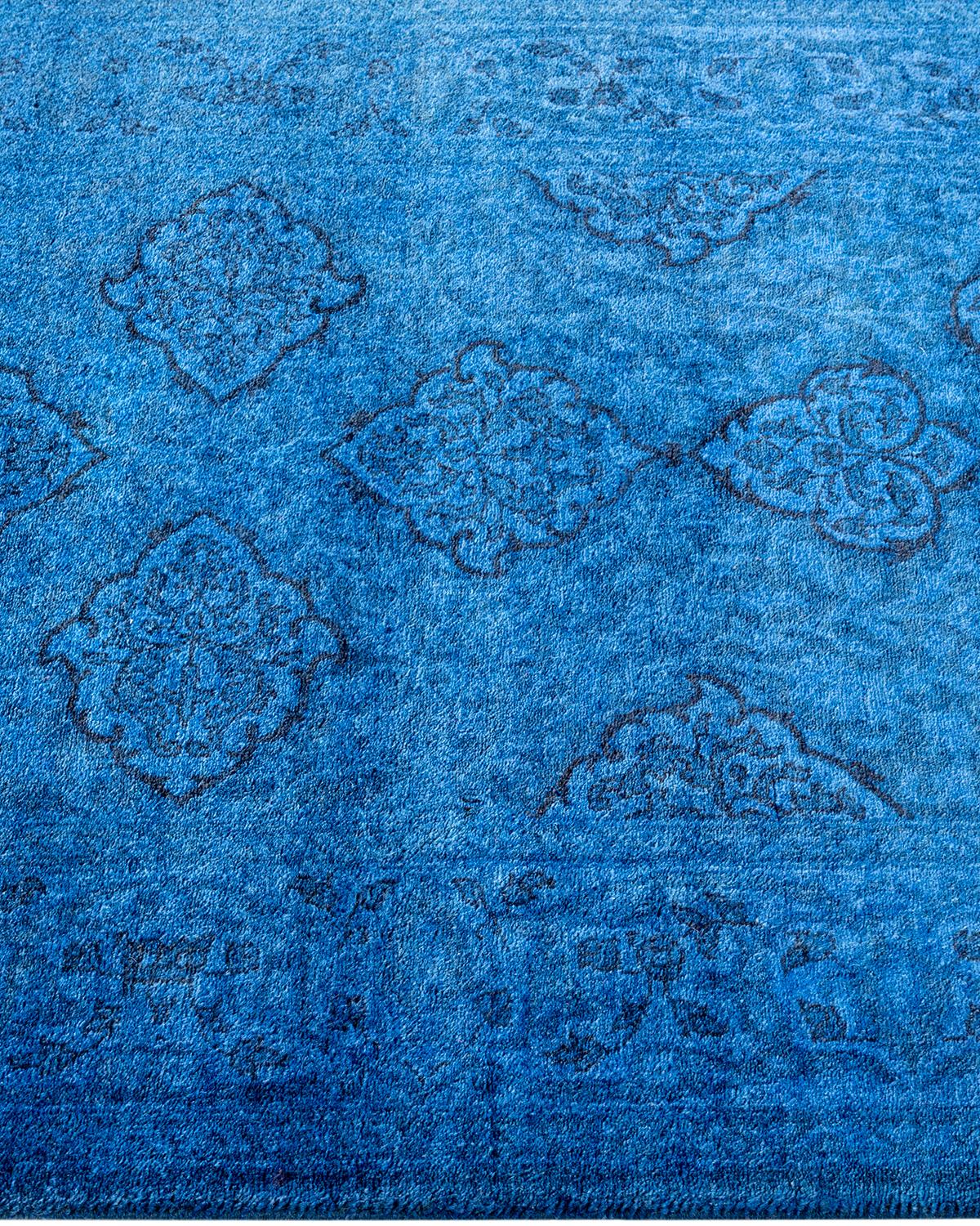 Contemporary Fine Vibrance Hand Knotted Wool Blue Runner  In New Condition For Sale In Norwalk, CT
